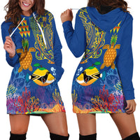 Hawaii Ocean Hoodie Dress Pineapple Turtle and Mango Reef Triggerfish and Kakau Tattoo LT03 - Polynesian Pride