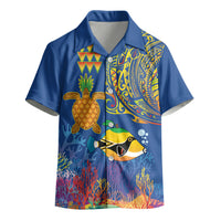 Hawaii Ocean Kid Hawaiian Shirt Pineapple Turtle and Mango Reef Triggerfish and Kakau Tattoo LT03 - Polynesian Pride
