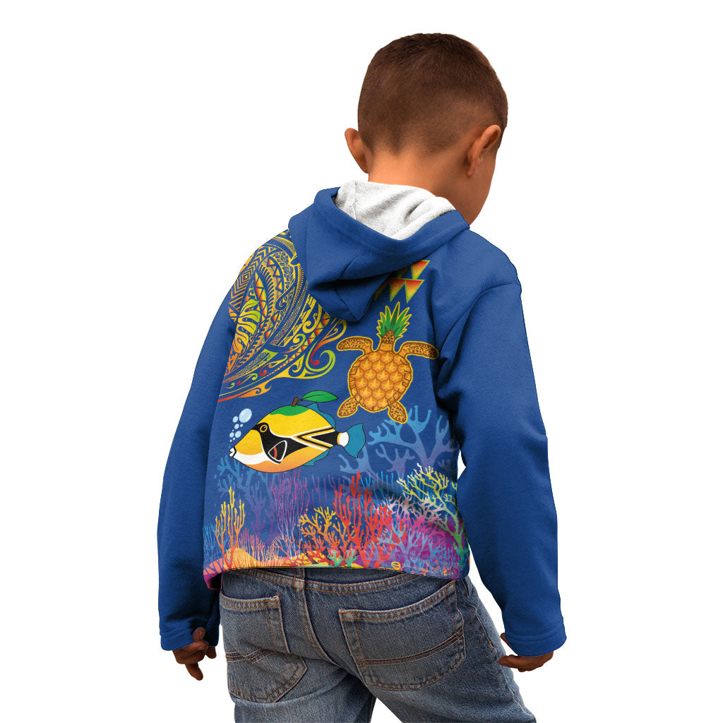 Hawaii Ocean Kid Hoodie Pineapple Turtle and Mango Reef Triggerfish and Kakau Tattoo LT03 - Polynesian Pride