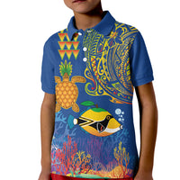 Hawaii Ocean Kid Polo Shirt Pineapple Turtle and Mango Reef Triggerfish and Kakau Tattoo LT03 Kid Multicolor - Polynesian Pride