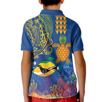 Hawaii Ocean Kid Polo Shirt Pineapple Turtle and Mango Reef Triggerfish and Kakau Tattoo LT03 - Polynesian Pride