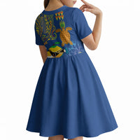 Hawaii Ocean Kid Short Sleeve Dress Pineapple Turtle and Mango Reef Triggerfish and Kakau Tattoo LT03 - Polynesian Pride