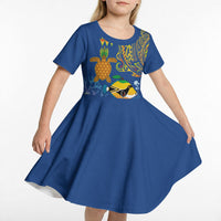 Hawaii Ocean Kid Short Sleeve Dress Pineapple Turtle and Mango Reef Triggerfish and Kakau Tattoo LT03 - Polynesian Pride