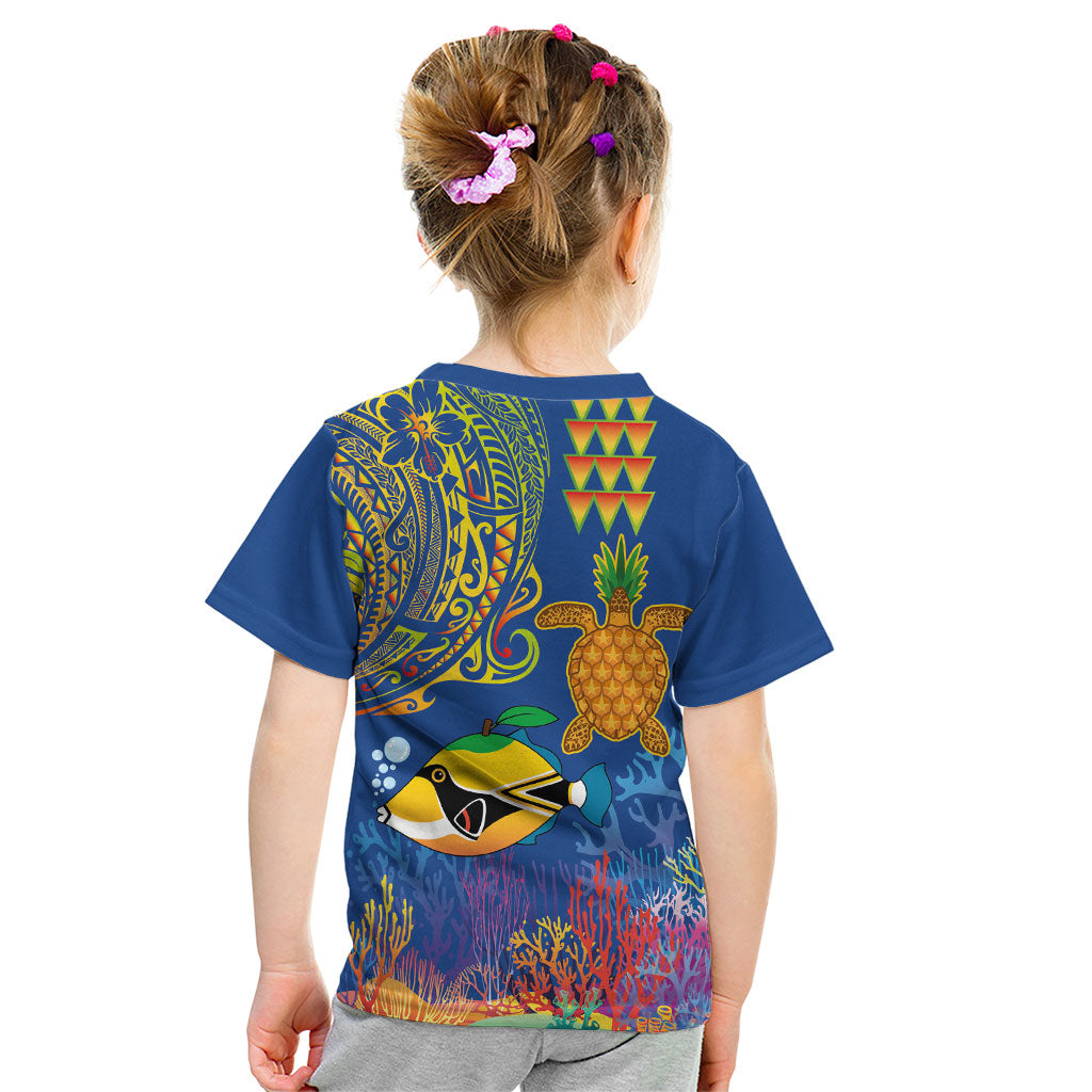 Hawaii Ocean Kid T Shirt Pineapple Turtle and Mango Reef Triggerfish and Kakau Tattoo LT03 - Polynesian Pride