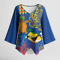 Hawaii Ocean Kimono Sleeve Blouse Pineapple Turtle and Mango Reef Triggerfish and Kakau Tattoo LT03 Female Multicolor - Polynesian Pride