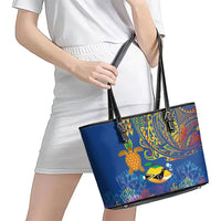 Hawaii Ocean Leather Tote Bag Pineapple Turtle and Mango Reef Triggerfish and Kakau Tattoo LT03 - Polynesian Pride