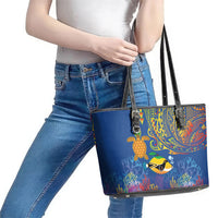 Hawaii Ocean Leather Tote Bag Pineapple Turtle and Mango Reef Triggerfish and Kakau Tattoo LT03 - Polynesian Pride