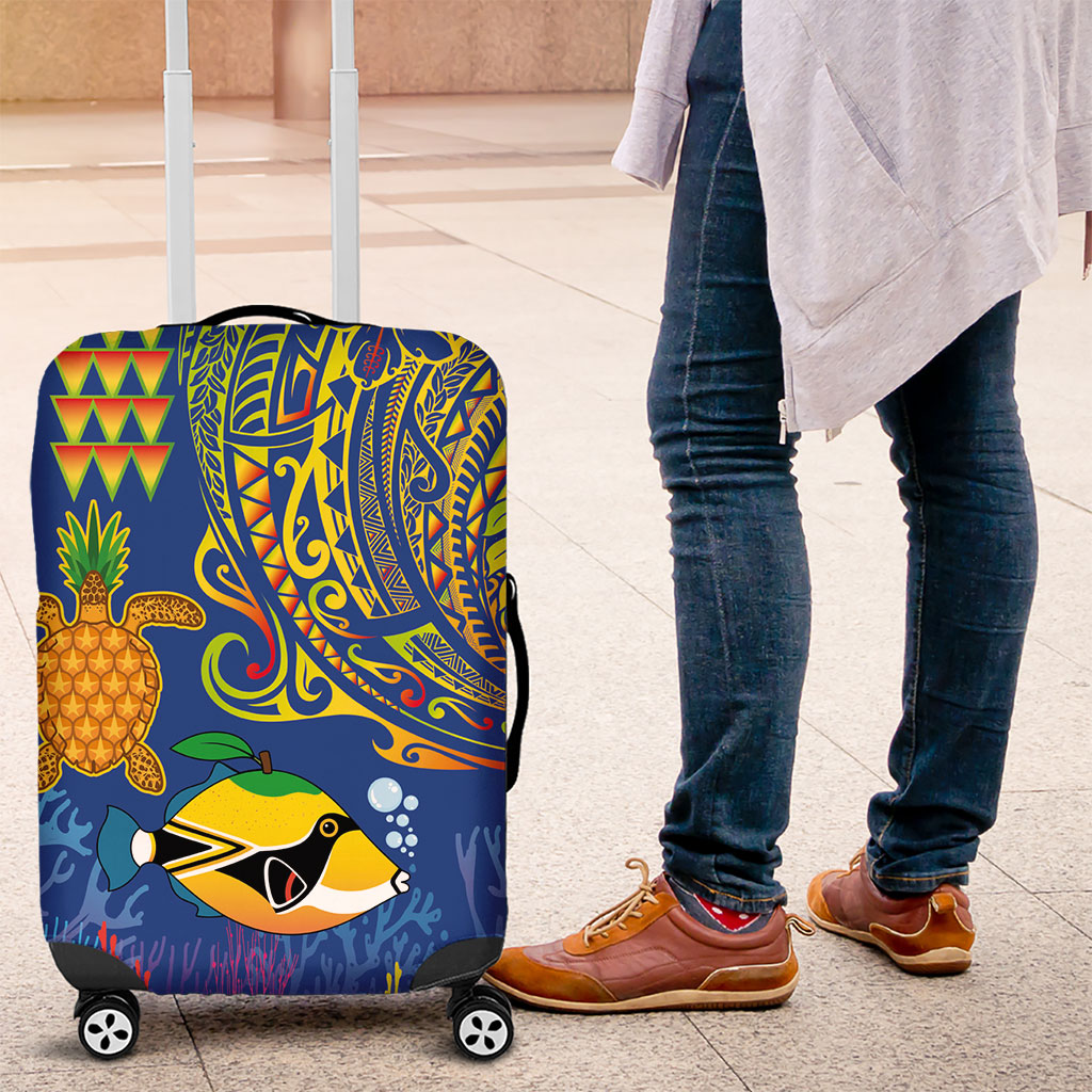 Hawaii Ocean Luggage Cover Pineapple Turtle and Mango Reef Triggerfish and Kakau Tattoo LT03 Multicolor - Polynesian Pride
