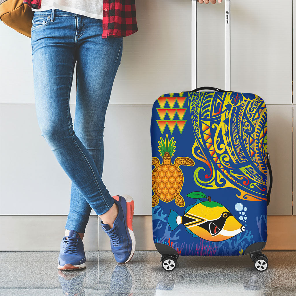 Hawaii Ocean Luggage Cover Pineapple Turtle and Mango Reef Triggerfish and Kakau Tattoo LT03 - Polynesian Pride