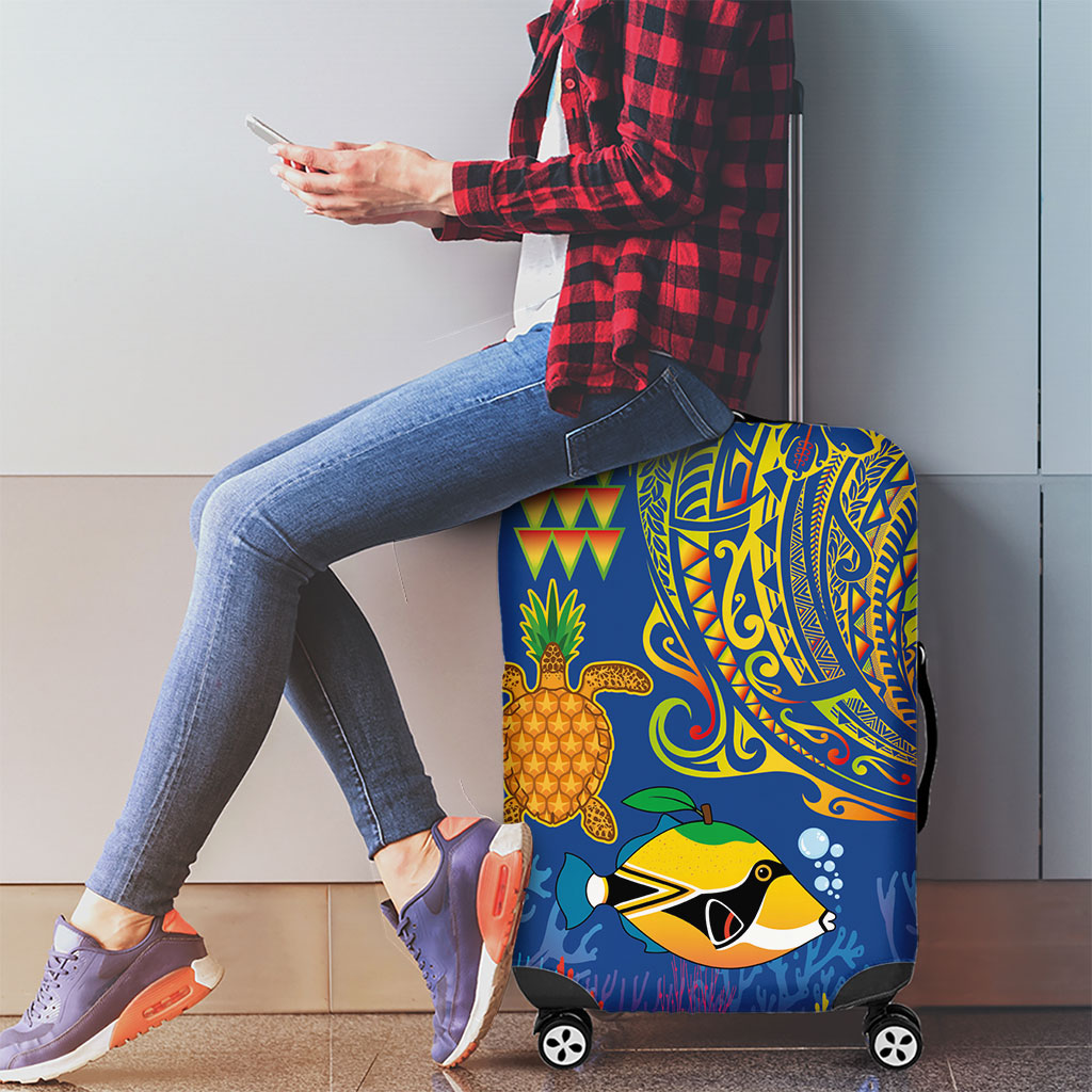 Hawaii Ocean Luggage Cover Pineapple Turtle and Mango Reef Triggerfish and Kakau Tattoo LT03 - Polynesian Pride