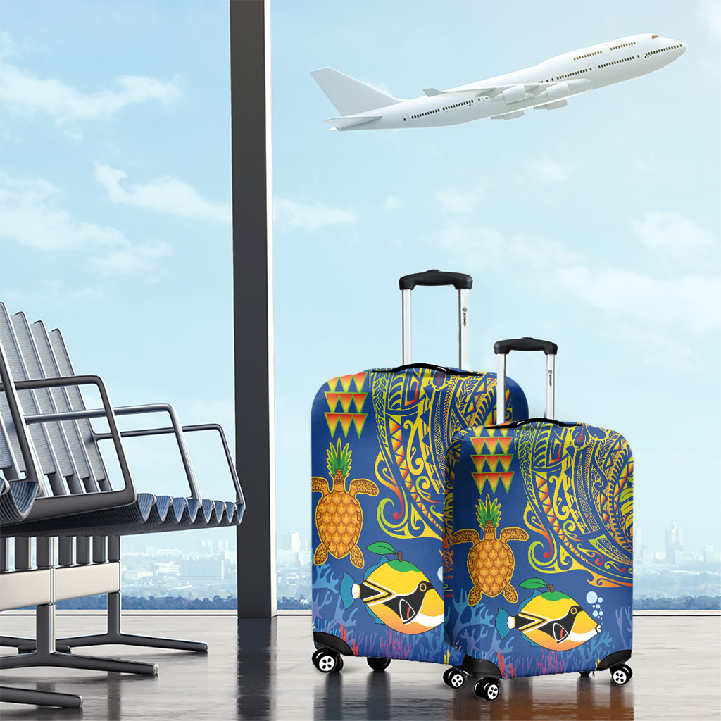Hawaii Ocean Luggage Cover Pineapple Turtle and Mango Reef Triggerfish and Kakau Tattoo LT03 - Polynesian Pride