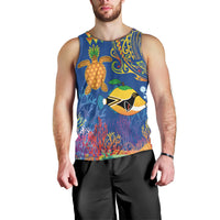 Hawaii Ocean Men Tank Top Pineapple Turtle and Mango Reef Triggerfish and Kakau Tattoo LT03 - Polynesian Pride