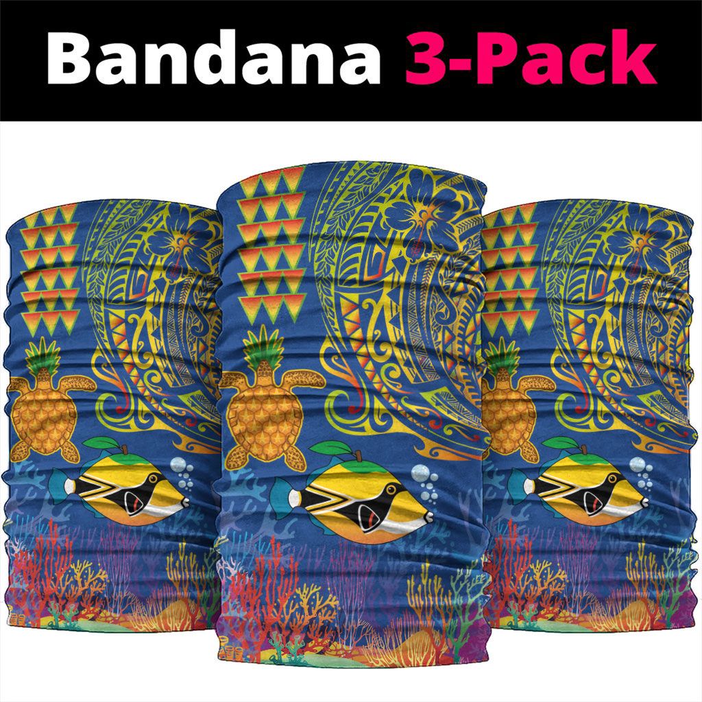 Hawaii Ocean Neck Gaiter Pineapple Turtle and Mango Reef Triggerfish and Kakau Tattoo LT03 package One Size: 25*50cm Multicolor - Polynesian Pride