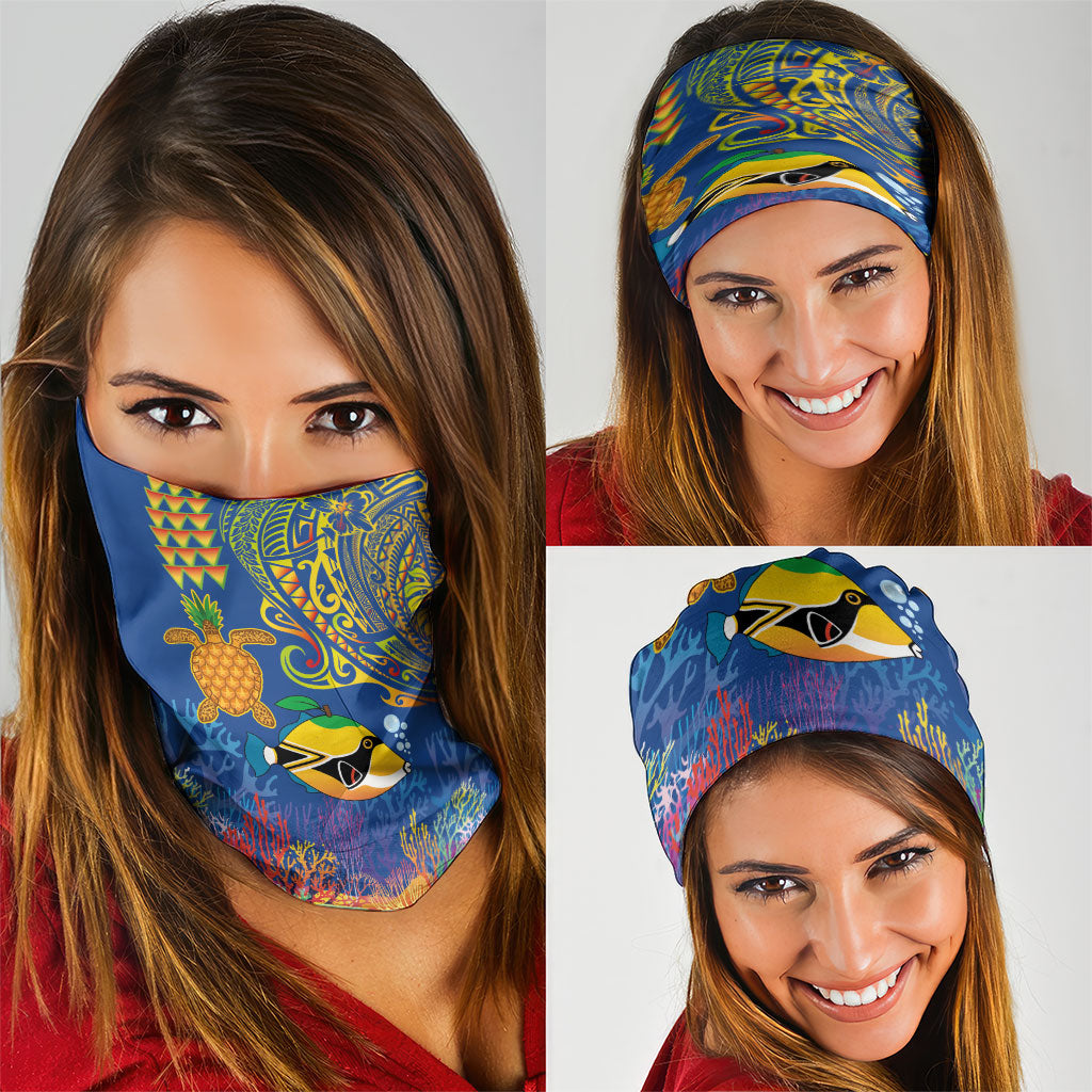 Hawaii Ocean Neck Gaiter Pineapple Turtle and Mango Reef Triggerfish and Kakau Tattoo LT03 - Polynesian Pride