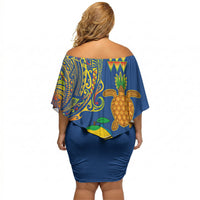 Hawaii Ocean Off Shoulder Short Dress Pineapple Turtle and Mango Reef Triggerfish and Kakau Tattoo LT03 - Polynesian Pride