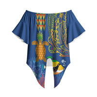 Hawaii Ocean Off Shoulder Wrap Waist Top Pineapple Turtle and Mango Reef Triggerfish and Kakau Tattoo LT03 - Polynesian Pride