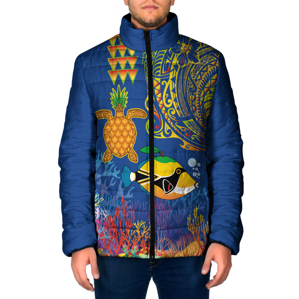 Hawaii Ocean Padded Jacket Pineapple Turtle and Mango Reef Triggerfish and Kakau Tattoo LT03 Men Multicolor - Polynesian Pride