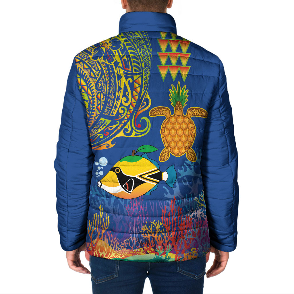 Hawaii Ocean Padded Jacket Pineapple Turtle and Mango Reef Triggerfish and Kakau Tattoo LT03 - Polynesian Pride