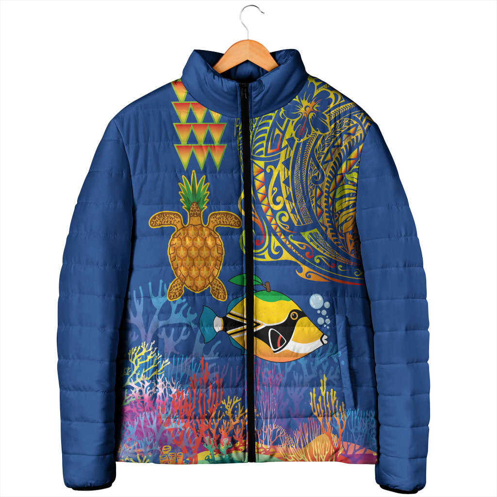 Hawaii Ocean Padded Jacket Pineapple Turtle and Mango Reef Triggerfish and Kakau Tattoo LT03 - Polynesian Pride
