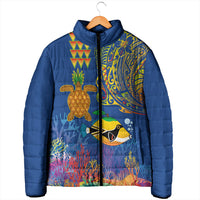 Hawaii Ocean Padded Jacket Pineapple Turtle and Mango Reef Triggerfish and Kakau Tattoo LT03 - Polynesian Pride