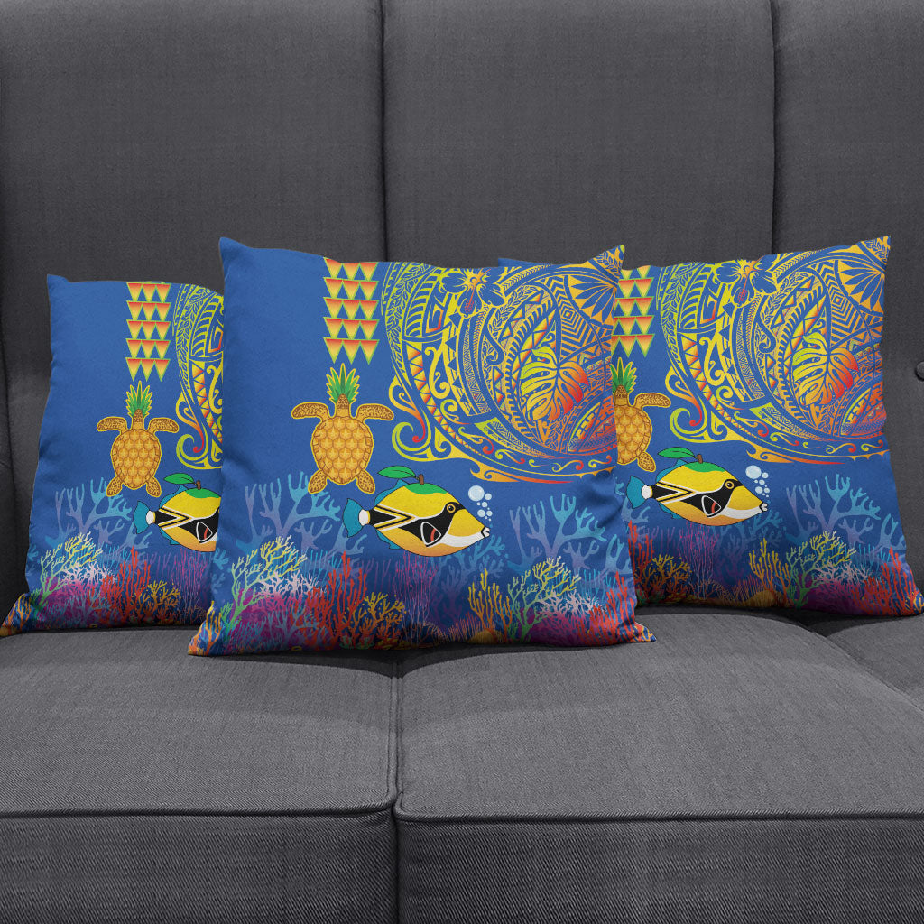 Hawaii Ocean Pillow Cover Pineapple Turtle and Mango Reef Triggerfish and Kakau Tattoo LT03 - Polynesian Pride