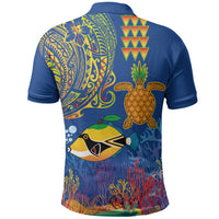 Hawaii Ocean Polo Shirt Pineapple Turtle and Mango Reef Triggerfish and Kakau Tattoo LT03 - Polynesian Pride