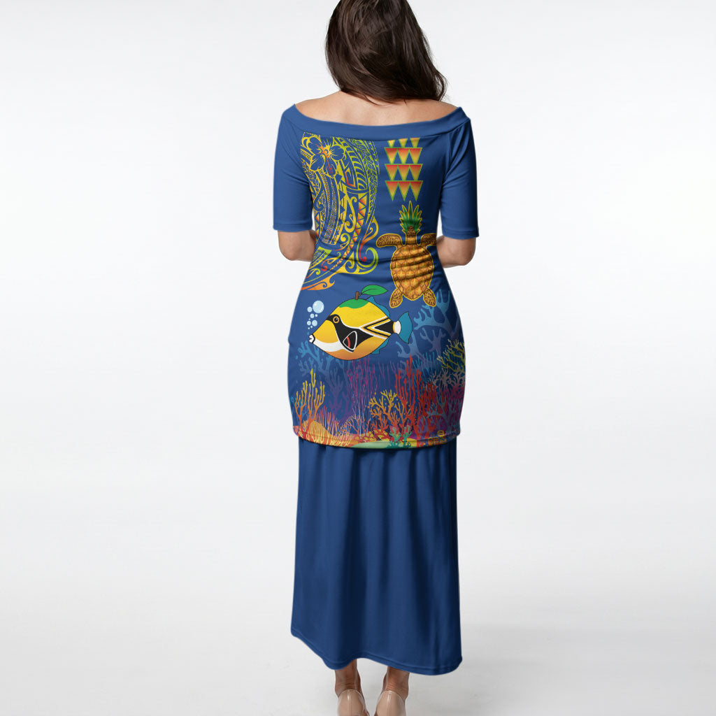 Hawaii Ocean Puletasi Pineapple Turtle and Mango Reef Triggerfish and Kakau Tattoo LT03 - Polynesian Pride