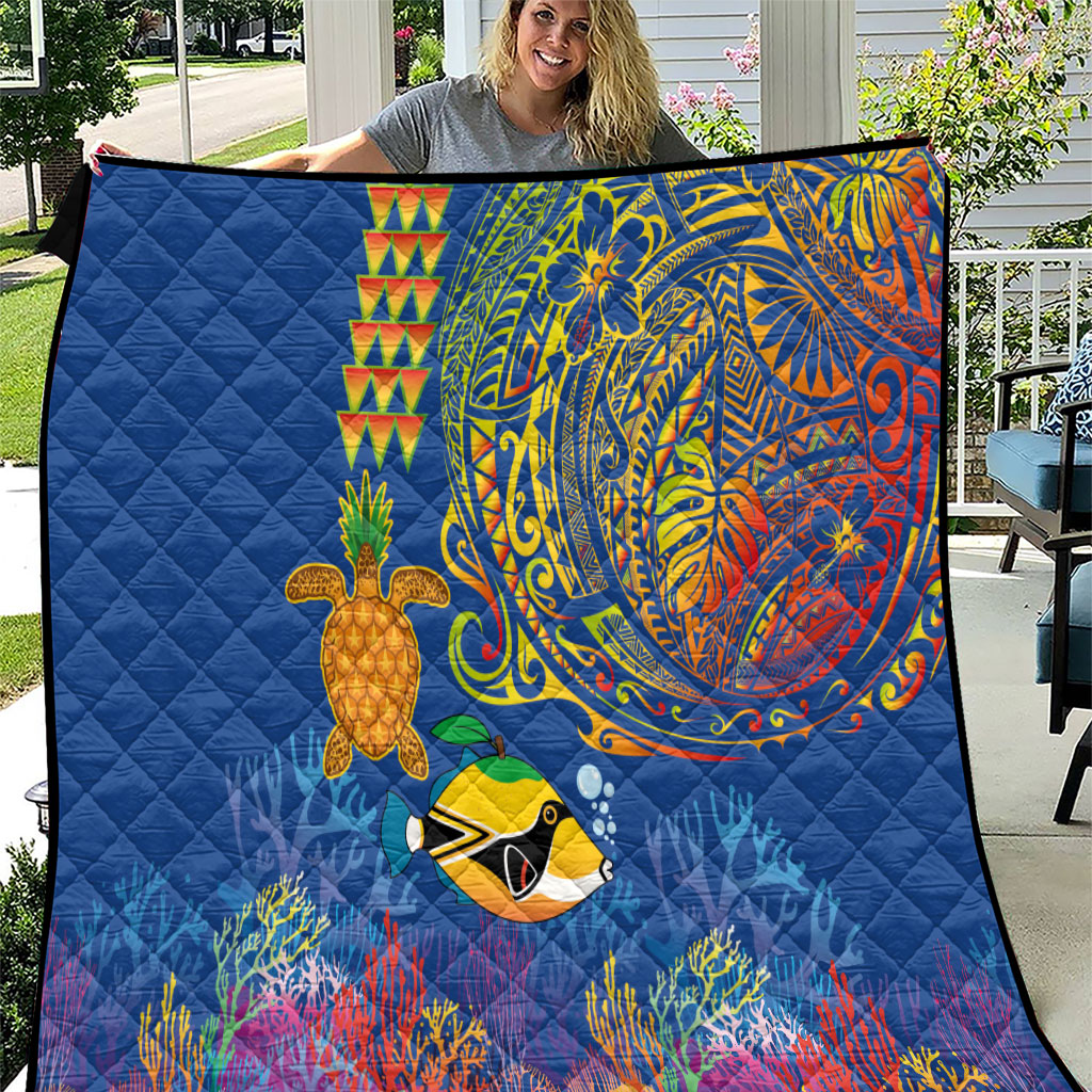Hawaii Ocean Quilt Pineapple Turtle and Mango Reef Triggerfish and Kakau Tattoo LT03 Multicolor - Polynesian Pride