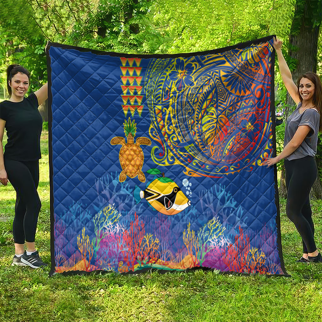 Hawaii Ocean Quilt Pineapple Turtle and Mango Reef Triggerfish and Kakau Tattoo LT03 - Polynesian Pride
