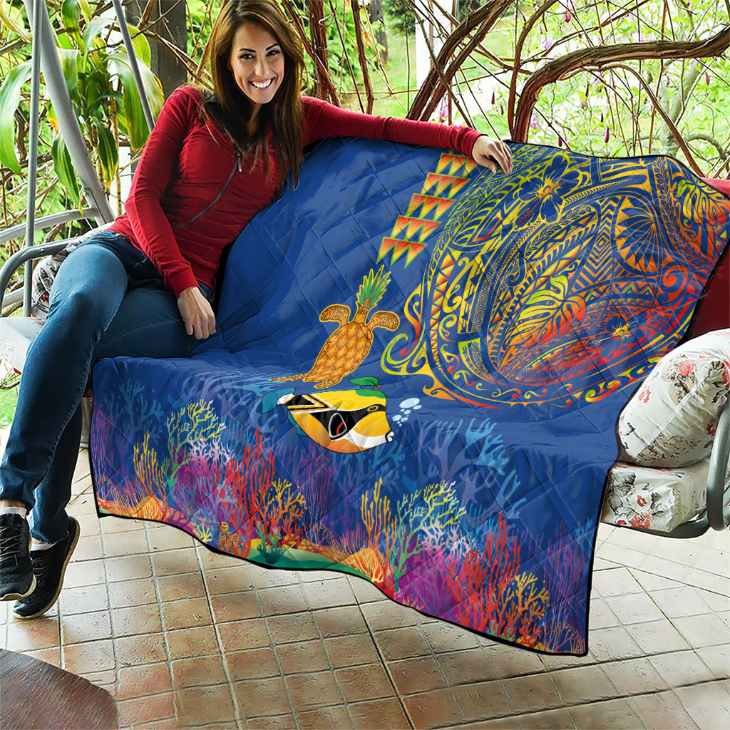 Hawaii Ocean Quilt Pineapple Turtle and Mango Reef Triggerfish and Kakau Tattoo LT03 - Polynesian Pride