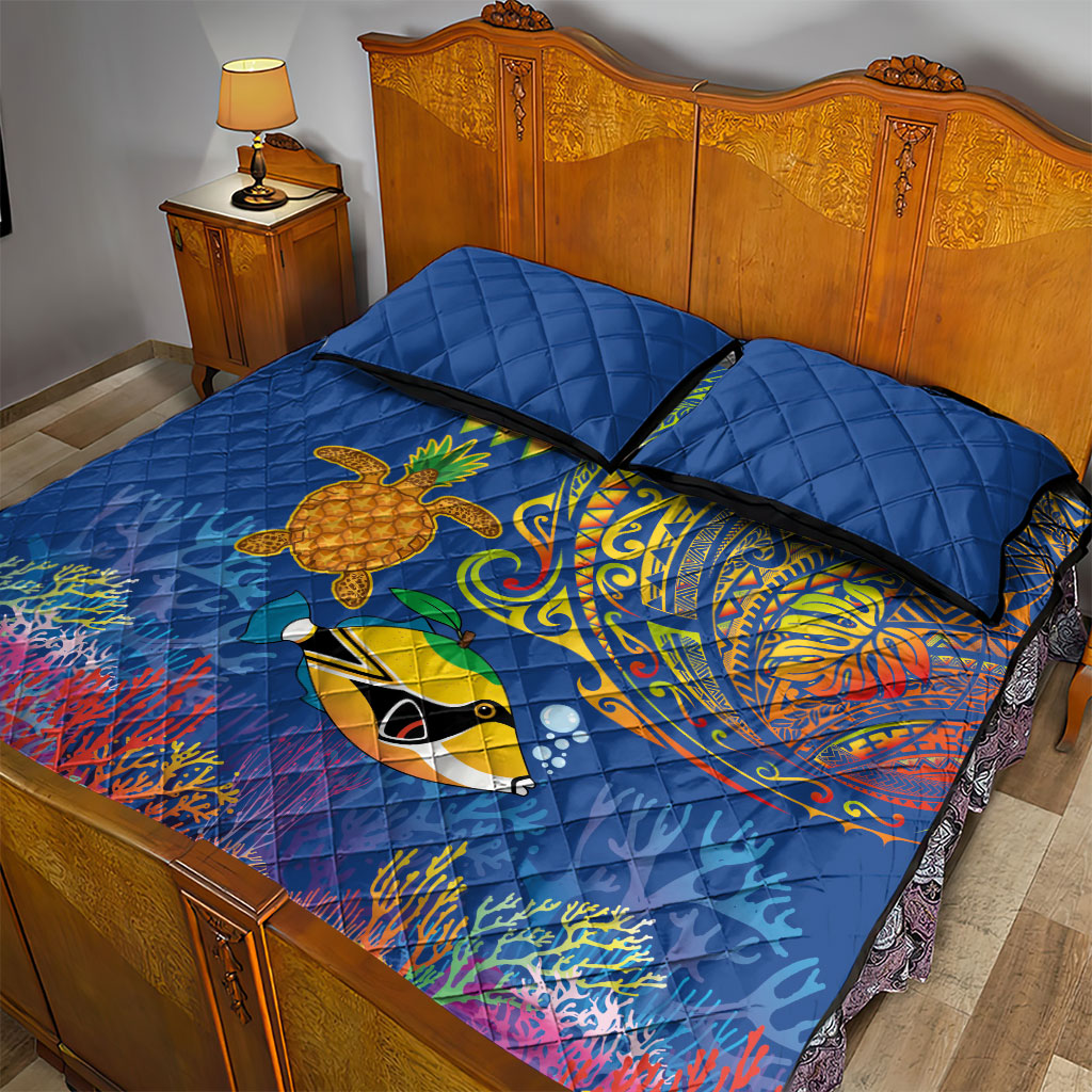Hawaii Ocean Quilt Bed Set Pineapple Turtle and Mango Reef Triggerfish and Kakau Tattoo LT03 - Polynesian Pride