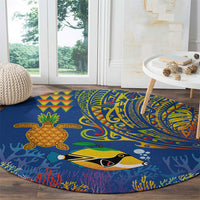 Hawaii Ocean Round Carpet Pineapple Turtle and Mango Reef Triggerfish and Kakau Tattoo LT03 - Polynesian Pride