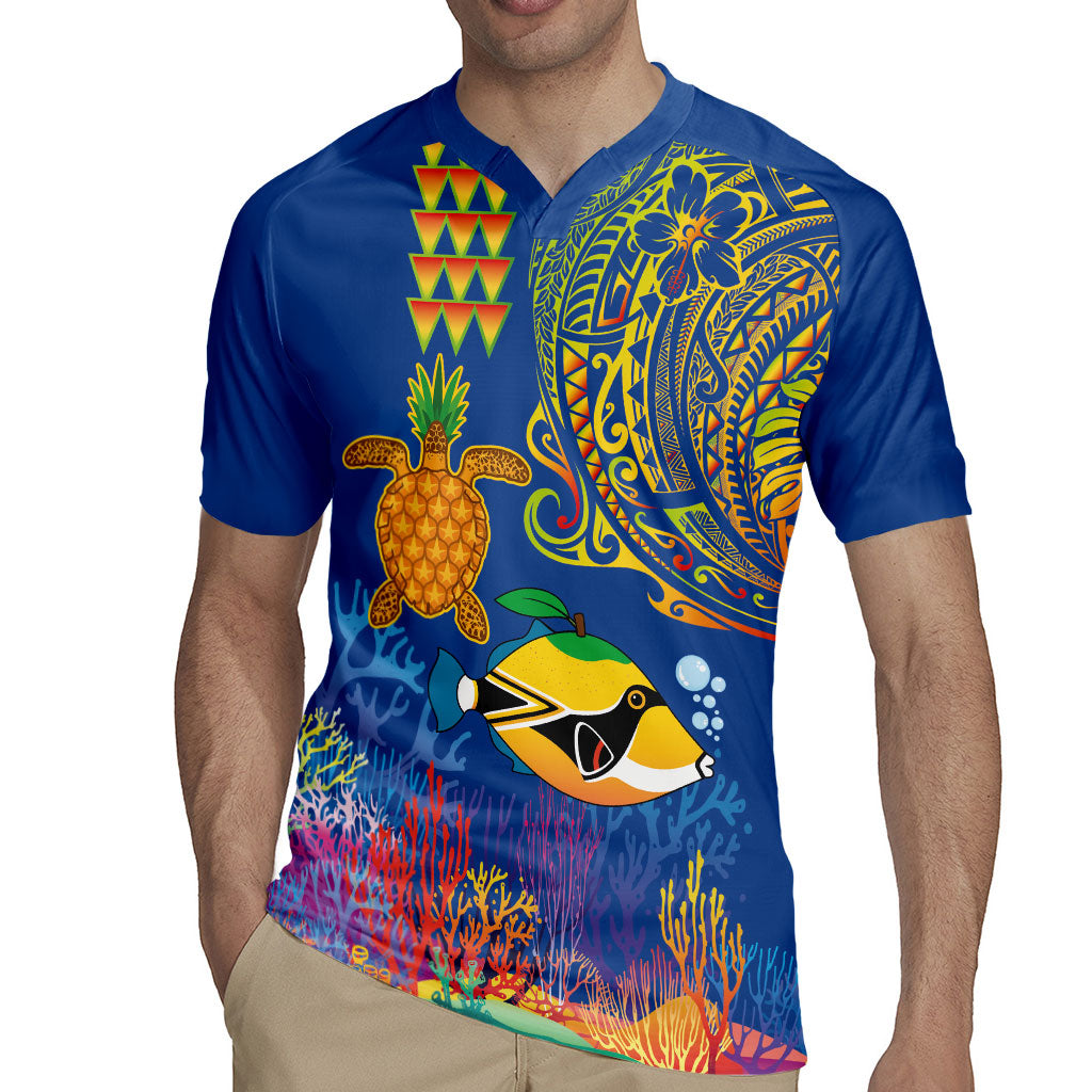 Hawaii Ocean Rugby Jersey Pineapple Turtle and Mango Reef Triggerfish and Kakau Tattoo LT03 - Polynesian Pride