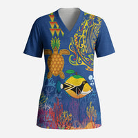 Hawaii Ocean Scrub Top Pineapple Turtle and Mango Reef Triggerfish and Kakau Tattoo LT03 Adult Multicolor - Polynesian Pride