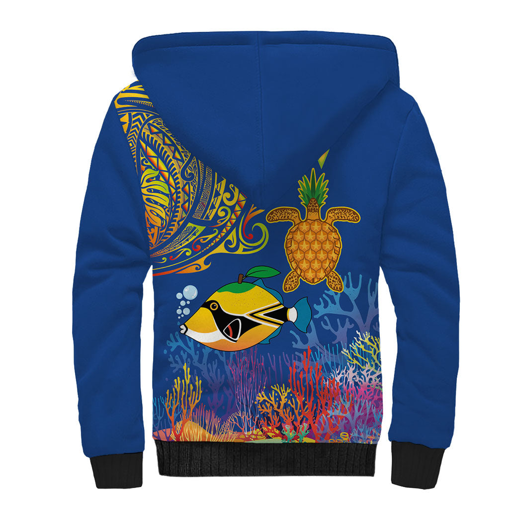 Hawaii Ocean Sherpa Hoodie Pineapple Turtle and Mango Reef Triggerfish and Kakau Tattoo LT03 - Polynesian Pride