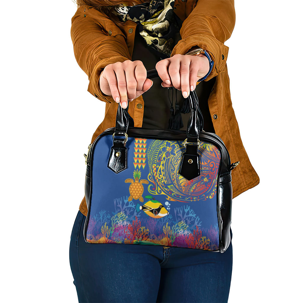 Hawaii Ocean Shoulder Handbag Pineapple Turtle and Mango Reef Triggerfish and Kakau Tattoo LT03 One Size Multicolor - Polynesian Pride