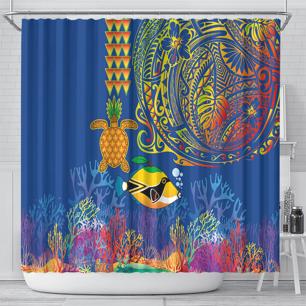 Hawaii Ocean Shower Curtain Pineapple Turtle and Mango Reef Triggerfish and Kakau Tattoo LT03 - Polynesian Pride