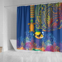 Hawaii Ocean Shower Curtain Pineapple Turtle and Mango Reef Triggerfish and Kakau Tattoo LT03 - Polynesian Pride