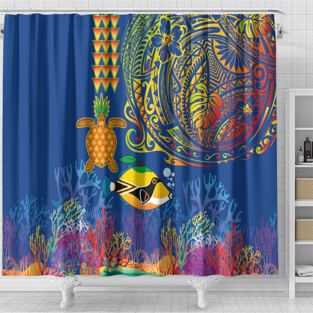 Hawaii Ocean Shower Curtain Pineapple Turtle and Mango Reef Triggerfish and Kakau Tattoo LT03 - Polynesian Pride