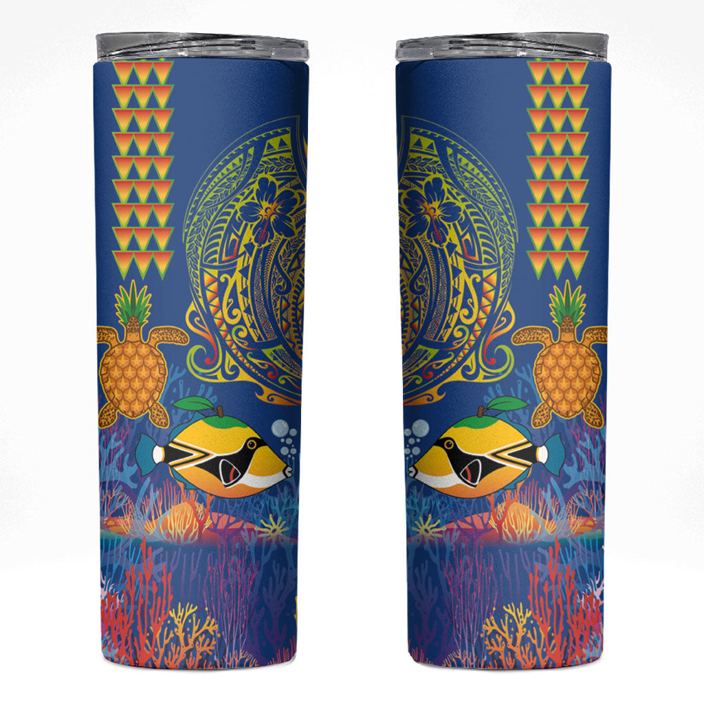 Hawaii Ocean Skinny Tumbler Pineapple Turtle and Mango Reef Triggerfish and Kakau Tattoo LT03 Multicolor - Polynesian Pride