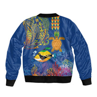Hawaii Ocean Sleeve Zip Bomber Jacket Pineapple Turtle and Mango Reef Triggerfish and Kakau Tattoo LT03 - Polynesian Pride