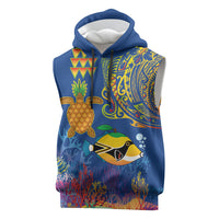 Hawaii Ocean Sleeveless Hoodie Pineapple Turtle and Mango Reef Triggerfish and Kakau Tattoo LT03 Multicolor - Polynesian Pride