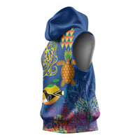 Hawaii Ocean Sleeveless Hoodie Pineapple Turtle and Mango Reef Triggerfish and Kakau Tattoo LT03 - Polynesian Pride