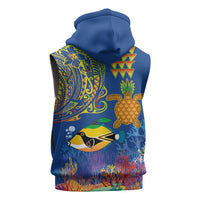 Hawaii Ocean Sleeveless Zip Hoodie Pineapple Turtle and Mango Reef Triggerfish and Kakau Tattoo LT03 - Polynesian Pride
