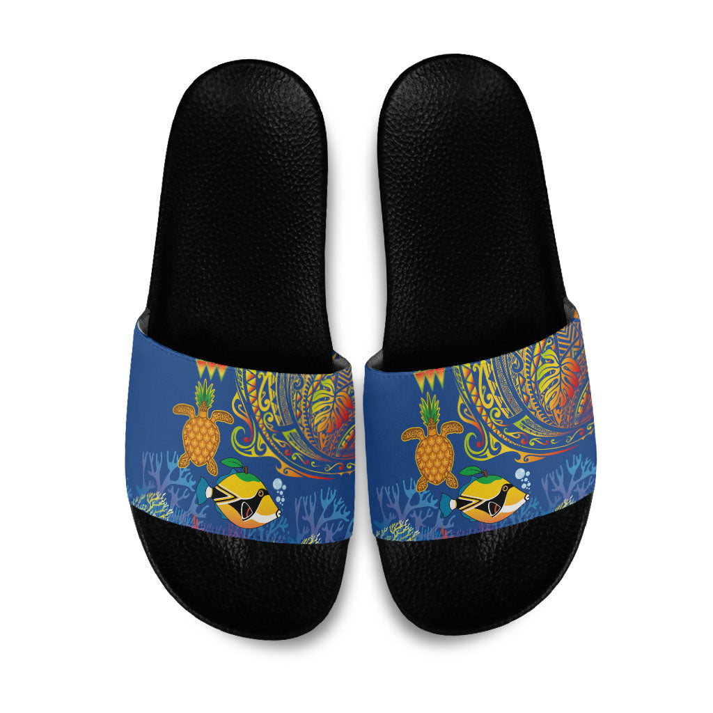 Hawaii Ocean Slide Sandals Pineapple Turtle and Mango Reef Triggerfish and Kakau Tattoo LT03 Multicolor - Polynesian Pride