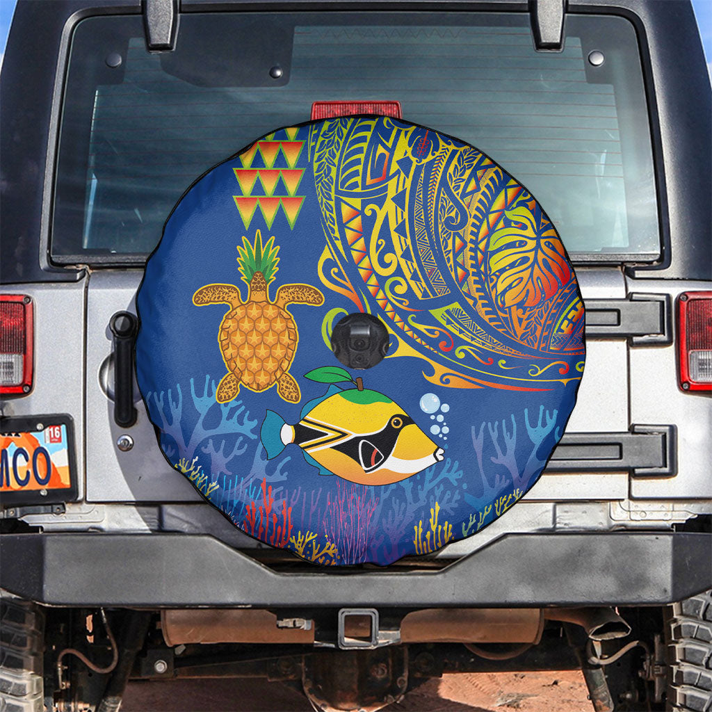 Hawaii Ocean Spare Tire Cover Pineapple Turtle and Mango Reef Triggerfish and Kakau Tattoo LT03 Multicolor - Polynesian Pride