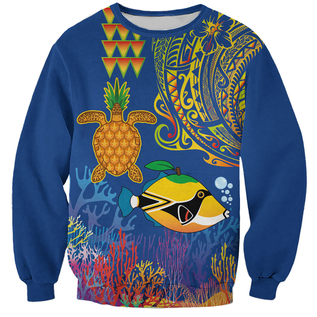 Hawaii Ocean Sweatshirt Pineapple Turtle and Mango Reef Triggerfish and Kakau Tattoo LT03 Unisex Multicolor - Polynesian Pride