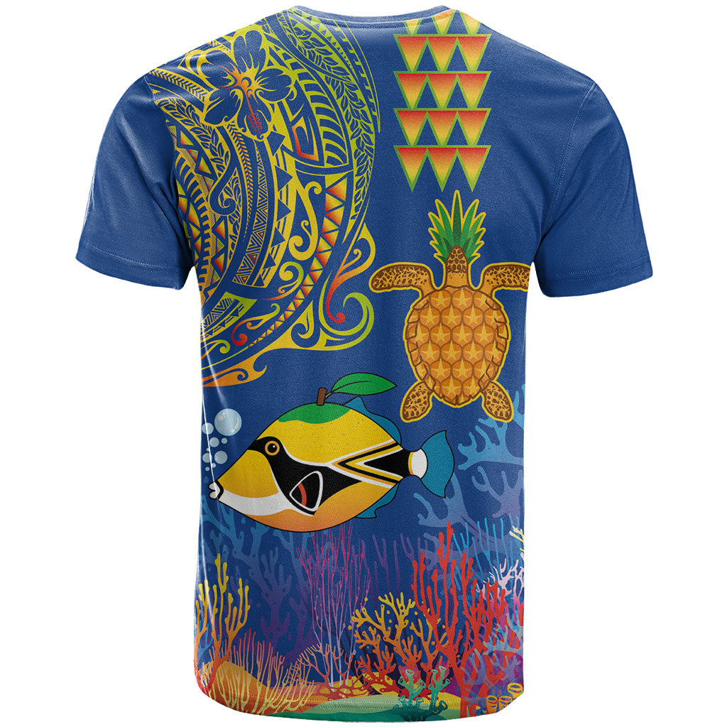 Hawaii Ocean T Shirt Pineapple Turtle and Mango Reef Triggerfish and Kakau Tattoo LT03 - Polynesian Pride