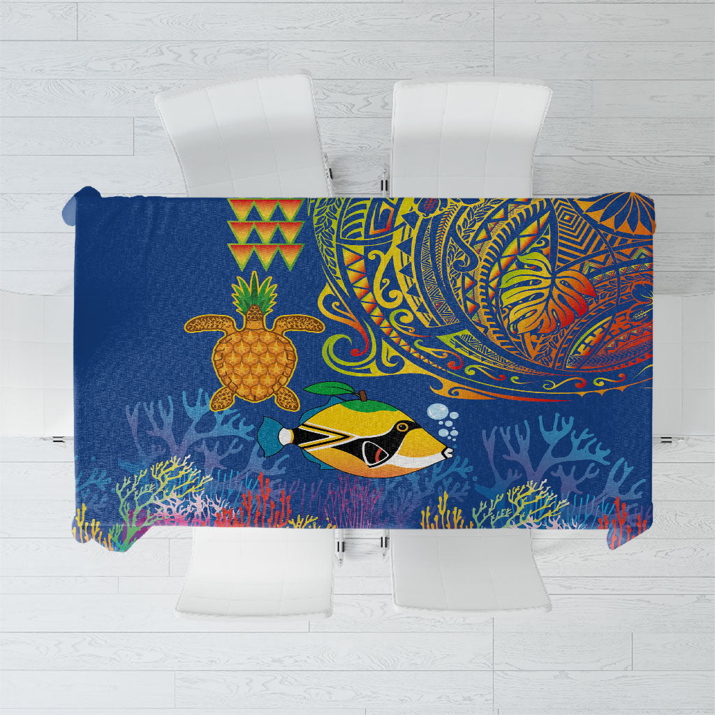 Hawaii Ocean Tablecloth Pineapple Turtle and Mango Reef Triggerfish and Kakau Tattoo LT03 Multicolor - Polynesian Pride