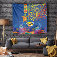 Hawaii Ocean Tapestry Pineapple Turtle and Mango Reef Triggerfish and Kakau Tattoo LT03 Multicolor - Polynesian Pride